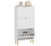 HOMCOM Scarpiera Salvaspazio Slim con 3 Ante Scanalate a Ribalta, Scarpiera Ingresso Moderna in Legno con Ripiani Regolabili su 2 Livelli, Porta Scarpe per 18 Paia con Maniglia, 60x24x128 cm, Bianco