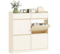 HOMCOM Scarpiera Salvaspazio Slim con 4 Ante a Ribalta, Scarpiera Ingresso con 2 Cassetti Scorrevoli in Legno, Porta Scarpe per 8 Paia, 98x19.2x95.3 cm, Bianco