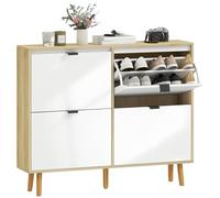 HOMCOM Scarpiera Salvaspazio Slim con 4 Ante a Ribalta, Scarpiera Ingresso con Ripiani Regolabili su 2 Livelli e Base Rialzata, Porta Scarpe per 20 Paia con Maniglia, 105x24x92.5 cm, Bianco Lucido