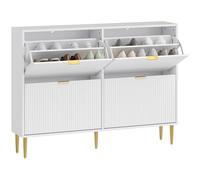 HOMCOM Scarpiera Salvaspazio Slim con 4 Ante Scanalate a Ribalta, Scarpiera Ingresso Moderna in Legno con Ripiani Regolabili su 2 Livelli, Porta Scarpe per 20 Paia con Maniglia, 105x24x91.5 cm, Bianco