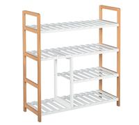 HOMCOM Scarpiera - Scaffale portaoggetti - Scarpiera a 4 livelli in legno di pino con doghe in MDF bianco
