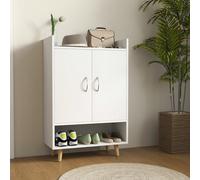 HOMCOM Scarpiera, Scarpiera con Ante e Ripiani, per 12 Scarpe, Scarpiera Moderna, Scarpiera per Corridoio e Ingresso, Legno Massello, 60 x 30 x 92 cm, Bianco Ampio spazio: la scarpiera è dotata di un