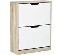Homcom Scarpiera Scarpiera in Legno con 2 Porte Pieghevoli 4 Ripiani per 8 Paia 62,5X26X81 cm Bianco e Naturale