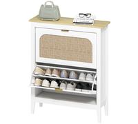 HOMCOM Scarpiera Slim Boho 2 Cassetti a Ribalta per 14 Paia di Scarpe Bianco