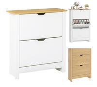 HOMCOM Scarpiera Salvaspazio Slim con 3 Ante a Ribalta, Scarpiera Ingresso con Ripiani Regolabili su 2 Livelli e Base Rialzata, Porta Scarpe per 18 Paia con Maniglia a Incavo, 72x26x112cm, Color Legno