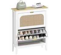 HOMCOM Scarpiera Slim Stile Boho 2 Cassetti Ribaltabili 14 Paia di Scarpe Bianco