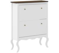 HOMCOM Scarpiera stile francese, scarpiera da ingresso con 2 cassetti apribili ripiani regolabili per 16 paia di scarpe scarpiera stretta per corridoio, 84 x 29 x 109 cm, bianco