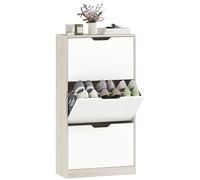 Homcom Scarpiera stretta, 3 ante pieghevoli, Scarpiera da ingresso per 18 paia di scarpe, per corridoio, piccoli spazi, 62,5X26X117,5 cm, rovere e bianco