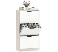 Homcom Scarpiera stretta, 3 ante pieghevoli, Scarpiera da ingresso per 18 paia di scarpe, per corridoio, piccoli spazi, 62,5X26X117,5 cm, rovere e bianco