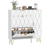 HOMCOM Scarpiera stretta con 2 cassetti apribili, mobile scarpiera moderna con armadio e ripiani regolabili, 10-14 paia di scarpe, per corridoio, ingresso, 110 x 25 x 110,6 cm, bianco