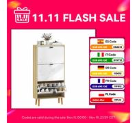 Homcom Scarpiera stretta con 3 ante in bianco lucido, Scarpiera per ingresso con ripiani regolabili, Gambe in legno, Coppia