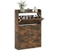 Homcom Scarpiera Stretta con 3 Cassetti Pieghevoli per 24 Paia Design Rustico con Porte Granello 80X24X118 cm Marrone