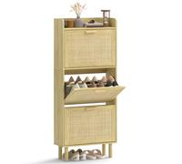 HOMCOM Scarpiera stretta con 3 cassetti pieghevoli, scarpiera da ingresso con ripiano aperto, gambe in legno, per 12-18 paia di scarpe, 65 x 24,5 x 153 cm, rovere