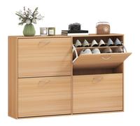 Homcom Scarpiera Stretta con 4 Ante Ripiani Regolabili per 16-24 Paia di Scarpe 120X24X81 cm Naturale