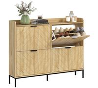 Homcom Scarpiera stretta con 4 cassetti pieghevoli e superficie rialzata per 16 paia di scarpe per piccoli spazi Rovere