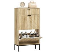 HOMCOM Zapatero Estrecho con 2 Puertas Cajón y Estantes Adustables para 8 Pares de Zapatos 60x24x105,5 cm Roble