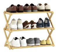 HOMCOM Scarpiera stretta in bambù, scarpiera verticale pieghevole a 3 livelli, senza installazione, scarpiera per ingresso, corridoio, camera da letto, naturale