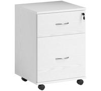 HOMCOM Schedario con 2 cassetti chiudibile a chiave, con ruote, armadietto mobile per casa e ufficio, piccolo supporto per stampante, venature del legno bianco