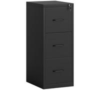 HOMCOM Schedario da Ufficio a 3 Cassetti con Barra Regolabile, Cassettiera in Acciaio per Documenti, Perfetto per Ufficio, Casa e Studio, 36.5x46.2x99 cm, Nero