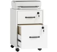 HOMCOM Schedario da Ufficio con 2 Cassetti, Ruote, per Lettera/Formato A4 Bianco