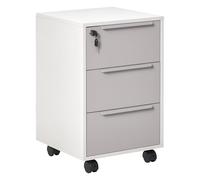 HOMCOM Schedario da Ufficio con 3 Cassetti, 4 Ruote, Cassettiera Ufficio con Serratura e 2 Chiavi per Lettera/Legale/Formato A4, Armadietto Verticale per Studio, 40x40x63.5 cm, Bianco e Grigio