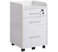 HOMCOM Cassettiera da Ufficio a 3 Cassetti con maniglie, Ripiano e 5 Ruote, in pannello truciolare e MDF, Bianco,39.2 x 40 x 65.4cm Aosom Italy