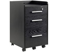 HOMCOM Schedario da Ufficio con 3 Cassetti, 5 Ruote, Cassettiera Ufficio con Serratura e 2 Chiavi per Lettera/Legale/Formato A4, Armadietto Verticale per Studio, 39.2x40x65.4 cm, Nero