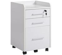 HOMCOM Schedario da Ufficio con 3 Cassetti, 5 Ruote, Cassettiera Ufficio con Serratura e 2 Chiavi per Lettera/Legale/Formato A4, Armadietto Verticale per Studio, 39.2x40x65.4 cm, Bianco