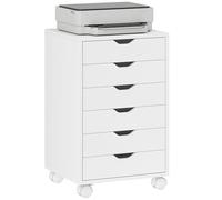 HOMCOM Schedario da Ufficio con 6 Cassetti Soft Close e 4 Ruote, Cassettiera Ufficio per Lettera/A4, Armadietto Verticale per Stampante Studio, 40x35x63 cm, Bianco