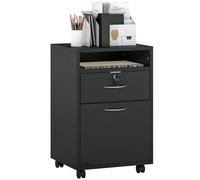 HOMCOM Schedario da Ufficio con Cassetto, Ruote a Freno e Ripiano Aperto, Cassettiera Ufficio con Serratura e 2 Chiavi per Lettera/Legale/Formato A4, Armadietto Verticale per Studio, 40x35x60cm, Nero