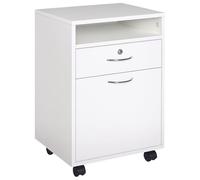 HOMCOM Schedario da Ufficio con Cassetto, Ruote a Freno e Ripiano Aperto, Cassettiera Ufficio con Serratura e 2 Chiavi per Lettera/Legale/Formato A4, Armadietto Verticale per Studio, 40x35x60cm Bianco