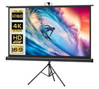 HOMCOM Telo Proiettore da 84 Pollici 4K HD Formato 16:9 con Treppiede Pieghevole e Altezza Regolabile, Schermo Proiettore Portatile, Grandangolo di 160 Gradi, per Casa, Home, Cinema, Esterno, Nero