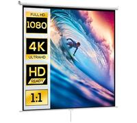 HOMCOM Schermo per Proiettore 120 Pollici Formato 1:1, Telo Proiettore Avvolgibile con Angolo di 160° e Montaggio a Soffitto o Parete, 223x8x223 cm, Bianco