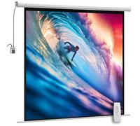 HOMCOM Schermo per Proiettore Motorizzato da 92 Pollici 1:1 con Telecomando, Telo Proiettore Avvolgibile in Plastica e Metallo, 189.5x8x189.5 cm, Bianco