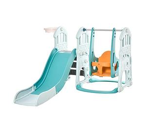 HOMCOM Scivolo 3 in 1 per Bambini con Altalena Regolabile, Canestro e Palle per Cameretta e Giardino, 149x186x98cm, Blu e Arancione