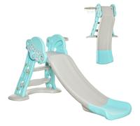 HOMCOM Scivolo per Bambini da 18 Mesi Pieghevole con 3 Scalini e Canestro Basket, 140x87x75cm, Blu e Grigio