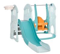 HOMCOM Scivolo per Bambini con Altalena Regolabile, Canestro e Palle per Cameretta e Giardino, 149x186x98cm, Blu e Arancione Aosom
