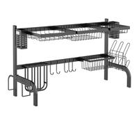 Homcom Scolapiatti in acciaio a 2 livelli per lavello 100X30X52,5 cm Nero