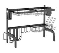 Homcom Scolapiatti in acciaio a 2 livelli per lavello 65X31,5X52,5 cm Nero