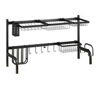 HOMCOM Scolapiatti sopra Il lavandino, essiccatore a 2 Livelli, Larghezza Regolabile da 51 a 93 cm, modulabili in Acciaio, Nero