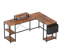 HOMCOM Scrivania a L, tavolo da ufficio versatile con ripiani regolabili e borsa portaoggetti, supporto monitor, marrone Aosom Italy