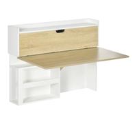 HOMCOM Scrivania a Muro Pieghevole e Salvaspazio 100x18x74cm Bianco Legno | con Ripiani, per Studio Soggiorno e Ufficio, in Truciolato