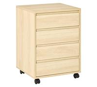 HOMCOM Scrivania a piedistallo, scrivania su rotelle, 4 cassetti scorrevoli, finitura legno chiaro