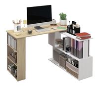 HOMCOM Scrivania ad angolo Scrivania girevole a L con ripiano Scrivania con ripiani Scrivania per ufficio con ripiani Scrivania per studio 120x110x74,5 cm Naturale e bianco
