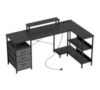 HOMCOM Scrivania Angolare a L Reversibile con Cassetti e Ripiani, 170 cm, Nero Aosom Italy
