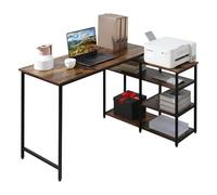 HOMCOM Scrivania Angolare con 3 Ripiani Portaoggetti, Scrivania ad Angolo per Computer in Legno e Acciaio, Stile Industriale per Ufficio, Studio e Soggiorno, 135x90x79 cm Marrone Rustico