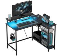 HOMCOM Scrivania Angolare con Luci LED, Prese USB, Supporto Monitor, Nero