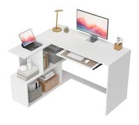 HOMCOM Scrivania Angolare con Ripiano Scorrevole, 120x100cm, Bianco