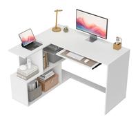 HOMCOM Scrivania Angolare con Ripiano Scorrevole per Tastiera e Scaffale Bianco