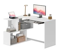 HOMCOM Scrivania Angolare, 120x100cm Scrivania ad Angolo con Ripiano Scorrevole per Tastiera e 4 Ripiani Portaoggetti, Tavolo Salvaspazio ad L per Computer, Ufficio, Studio, Camera da Letto, Bianco